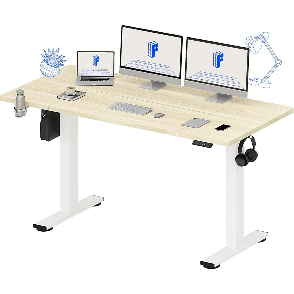 Desk Setup Home Office - Mesa Elétrica Ajustável FLEXISPOT 63x32 Polegadas,