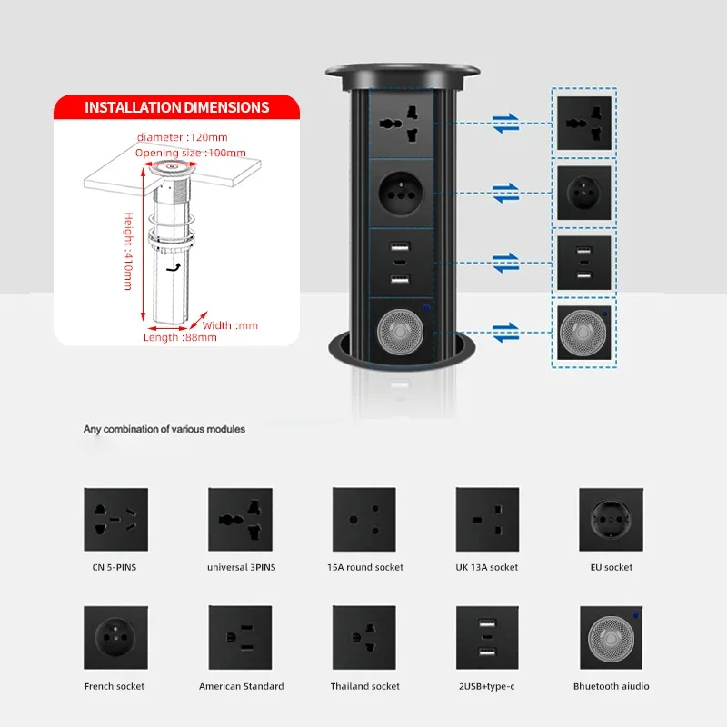 Desk Setup Speakers - Tomada de torre pop up motorizada,
