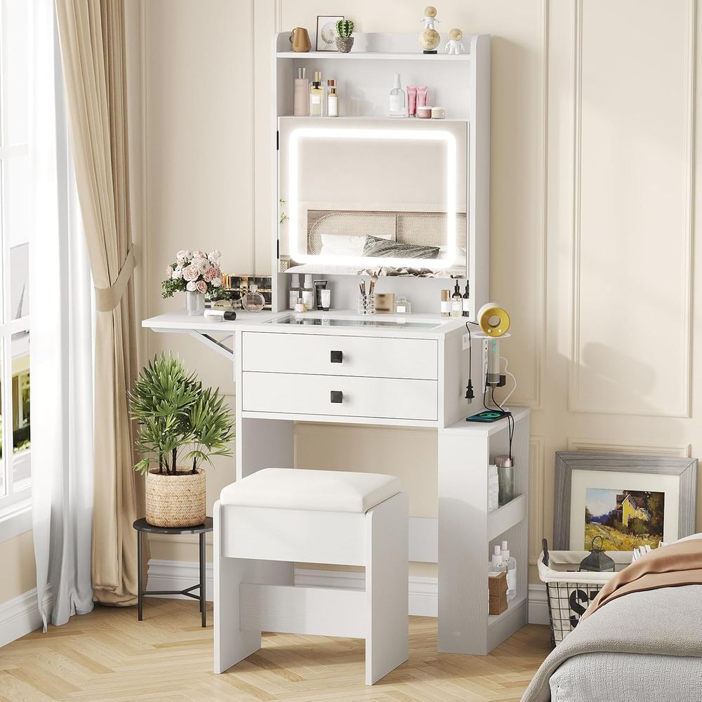 Desk Vanity Setup - Penteadeira Pequena Vabches com Painel Estilo