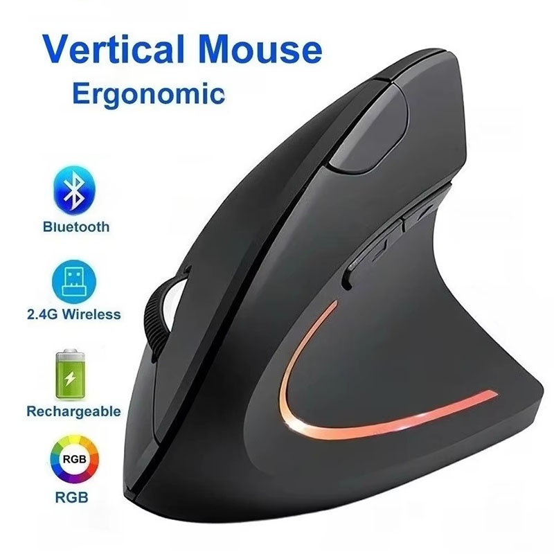 Desk Setup Ergonomics - Mouse Vertical Ergonômico 2.4GHz Bluetooth para