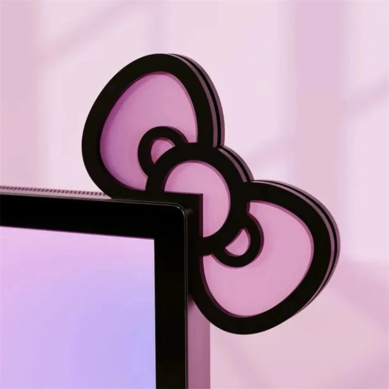 Desk Setup Home Office - Kawaii rosa acrílico arco monitor decoração