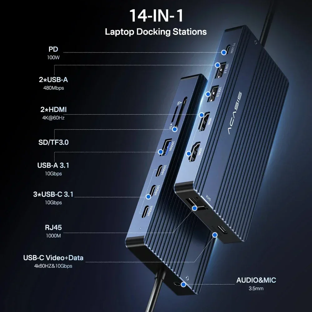 Acasis Hub USB-C 14 em 1 Tripl - Desk Setup Mac avaliação e preço