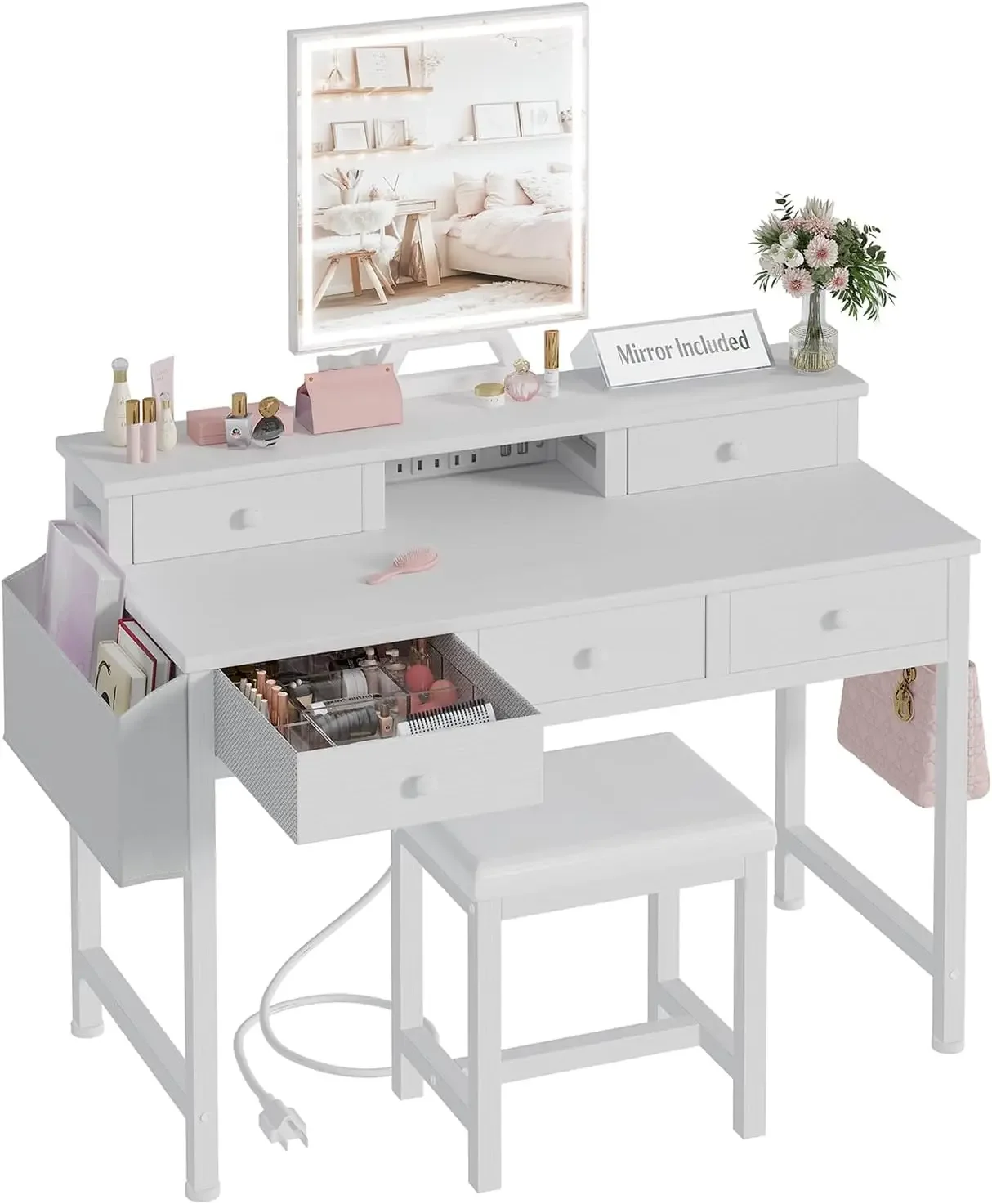 Penteadeira branca com espelho - Desk Vanity Setup avaliação e preço