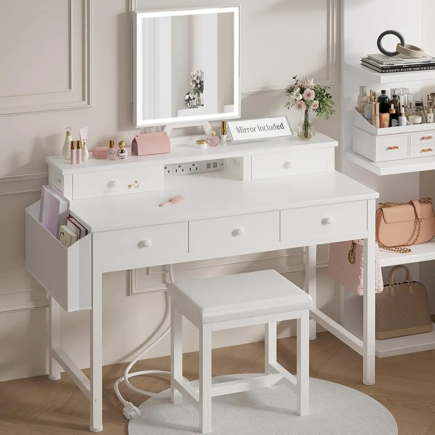 Penteadeira branca com espelho - Desk Vanity Setup avaliação e preço
