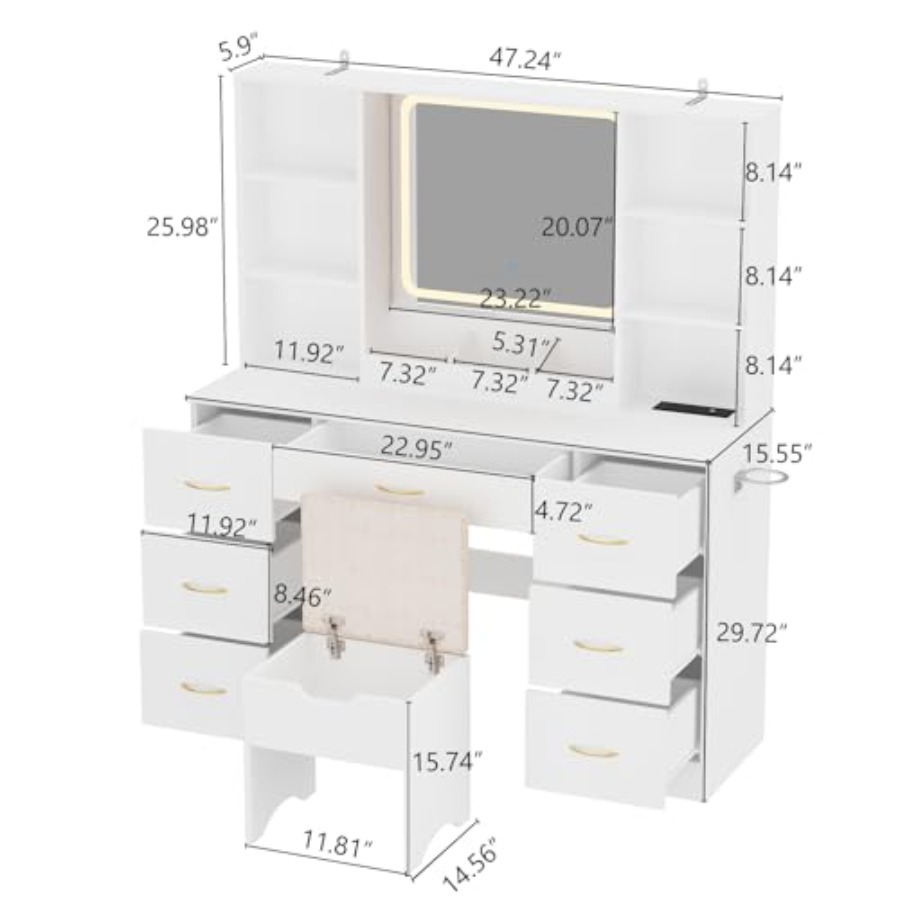 Penteadeira grande de 47 poleg - Desk Vanity Setup avaliação e preço